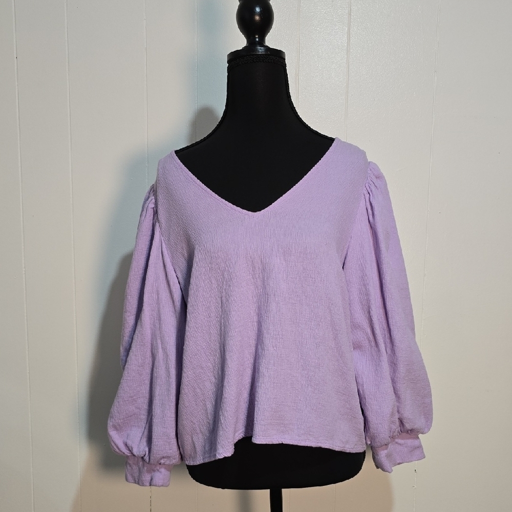 A New Day Relaxed Purple Puff Sleeve Blouse